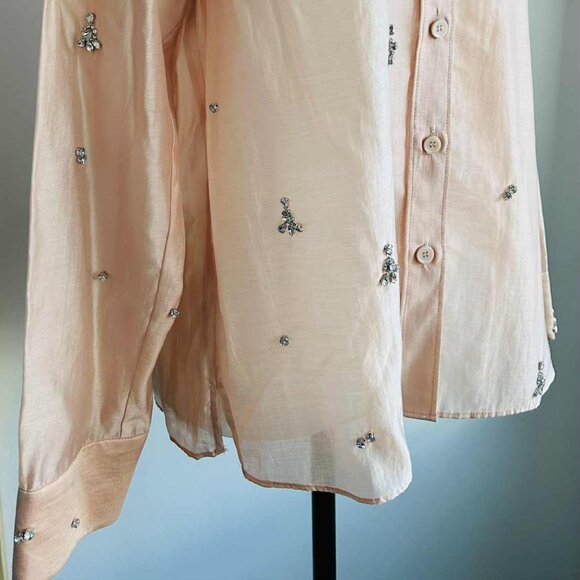 Zara Blush Pink Lyocell Semi-Sheer Crystal-Embellished Button Blouse – US XS - Picture 2 of 12